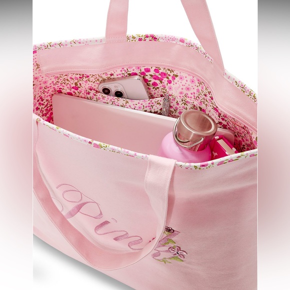 VICTORIA’S SECRET Floral Canvas Tote Bag NEW - Picture 2 of 5